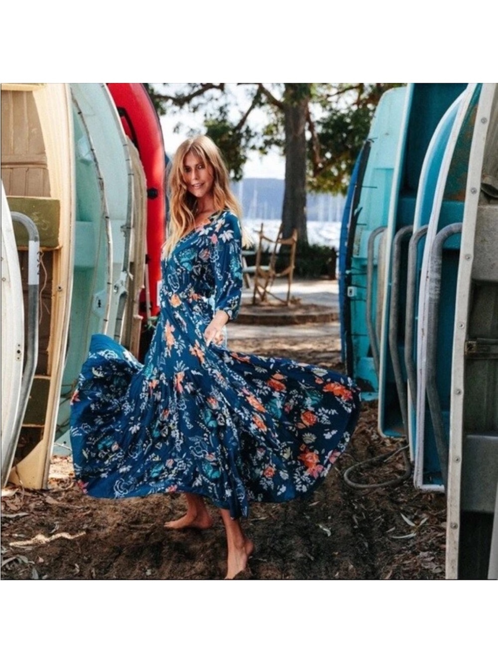 Light Blue JAASE Floral Maxi Dress - Women's Flowing Boho Dress